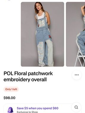 POL Light Blue Denim Floral Patchwork Embroidered Overalls
